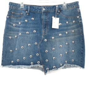 Good American NWT stud asymmetrical Denim mini skirt Size 16 blue silver